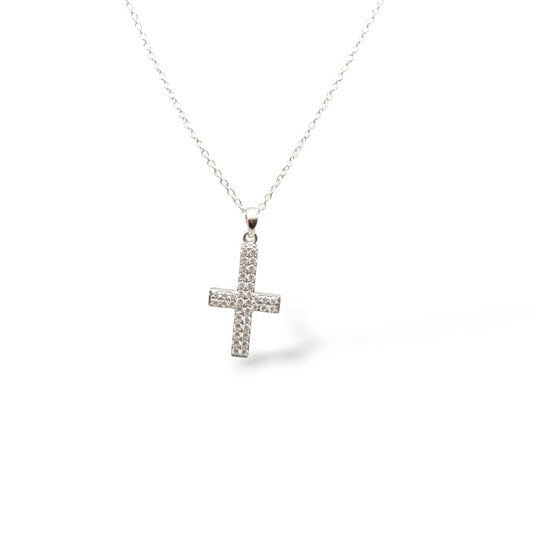 Pave Double Cross Necklace