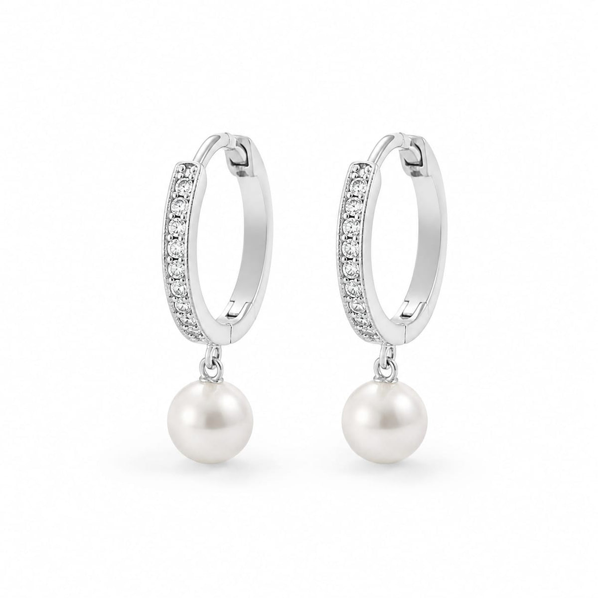 Pearl Dangle Hoop Earrings- 925 Silver