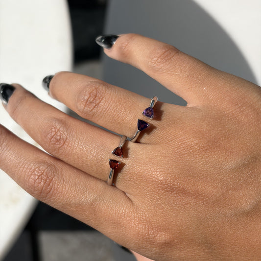 Open Trillion Amethyst Ring