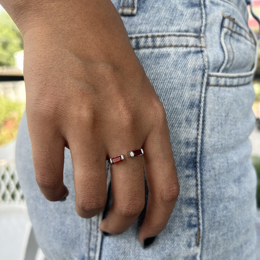 Open Baguette Garnet Ring