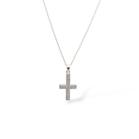 Pave Double Cross Necklace