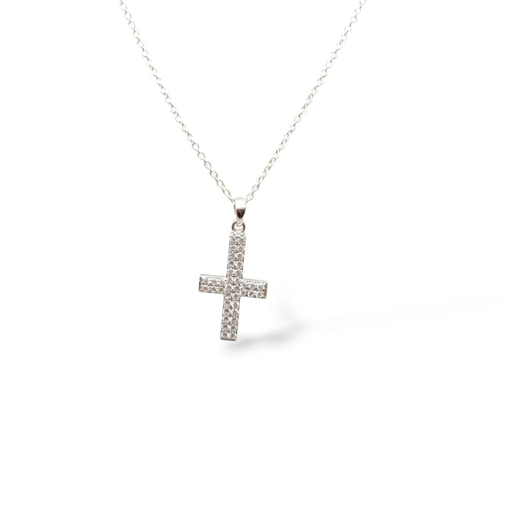 Pave Double Cross Necklace