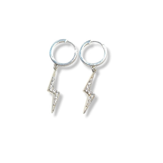 Lightning Bolt Pave Huggie Hoops