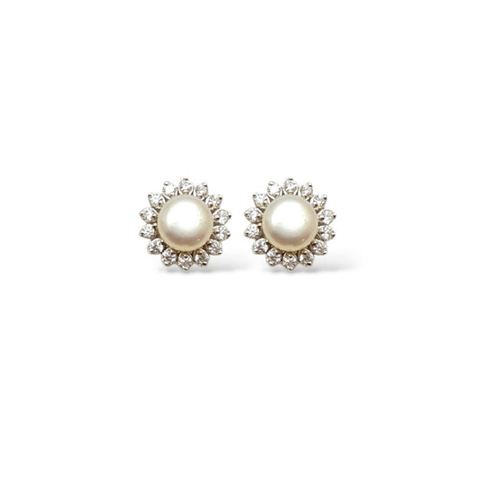 Pearl Floral Earrings Silver