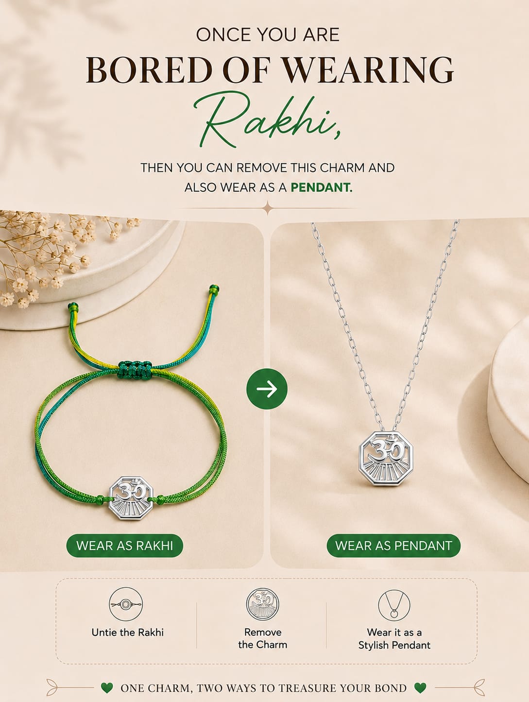 OM Convertible Silver Rakhi