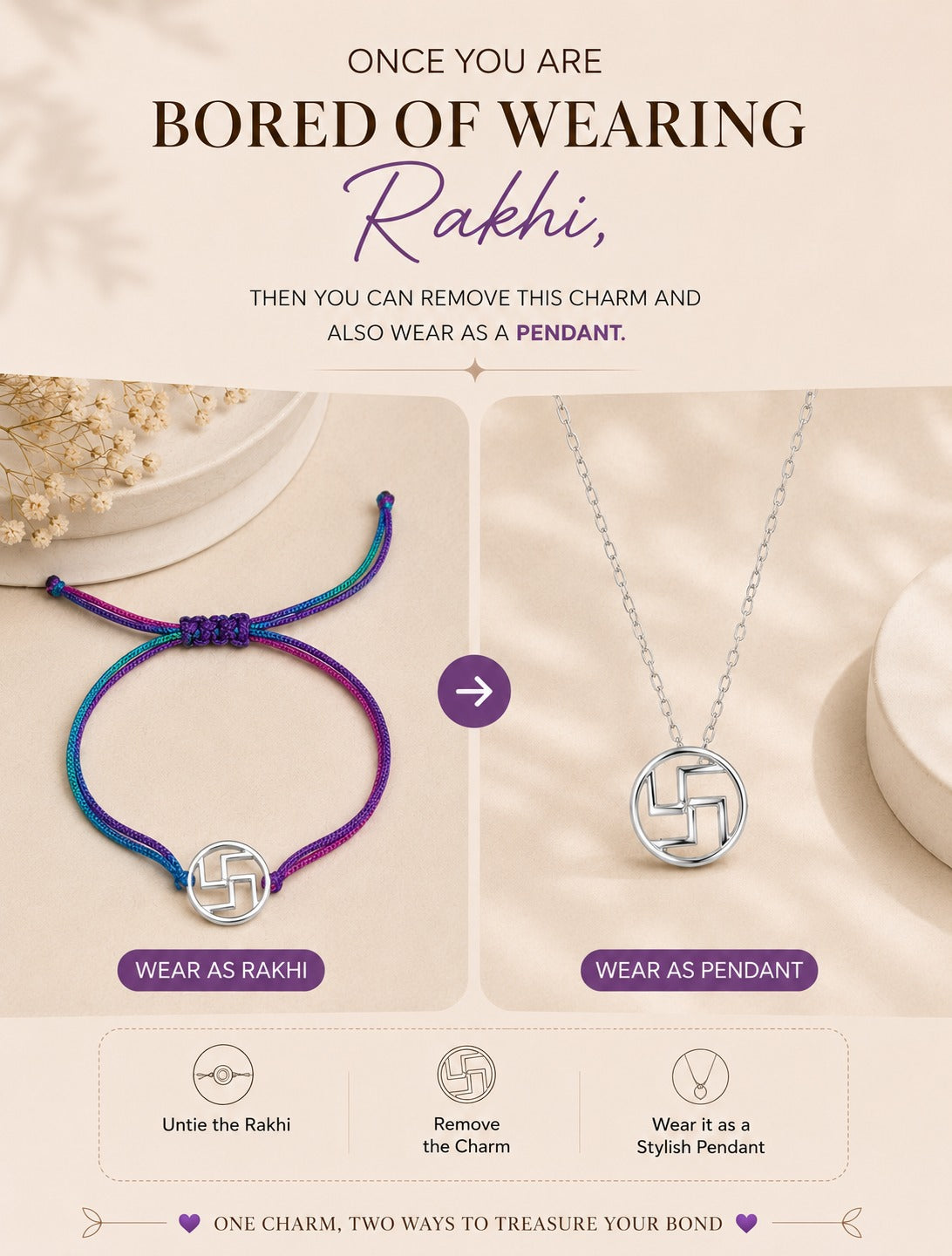 Swastik Convertible Silver Rakhi