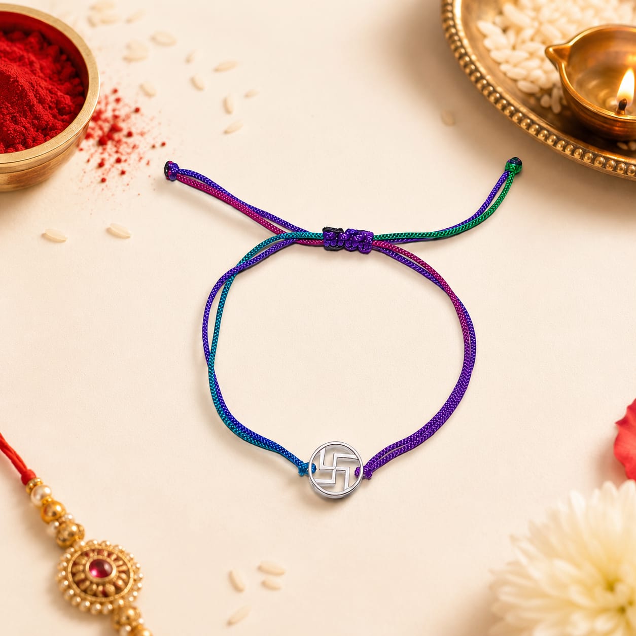 Swastik Convertible Silver Rakhi