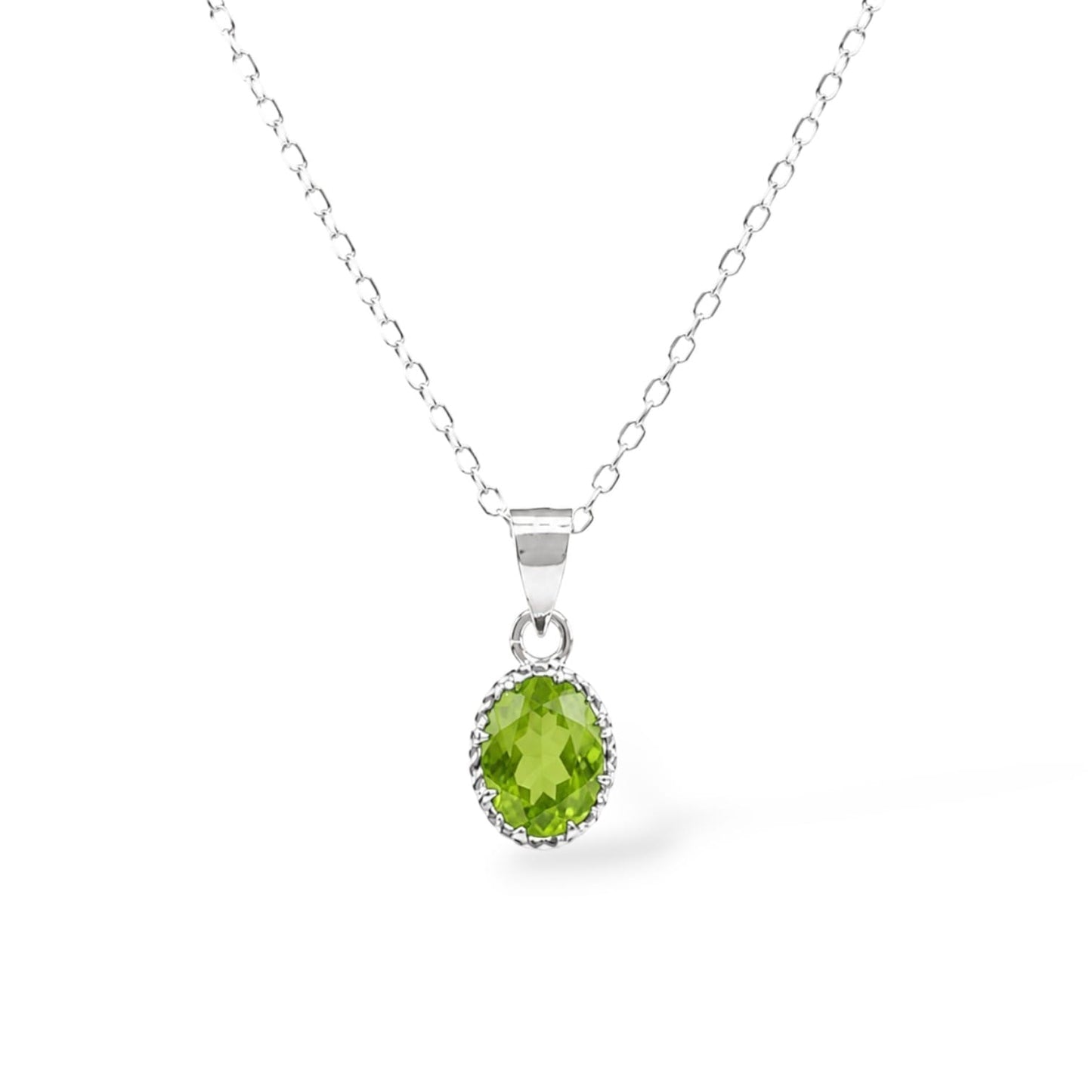 Oval Birthstone Pendant with Chain
