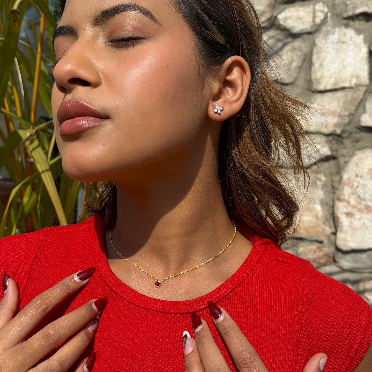 Red Heart Necklace Silver