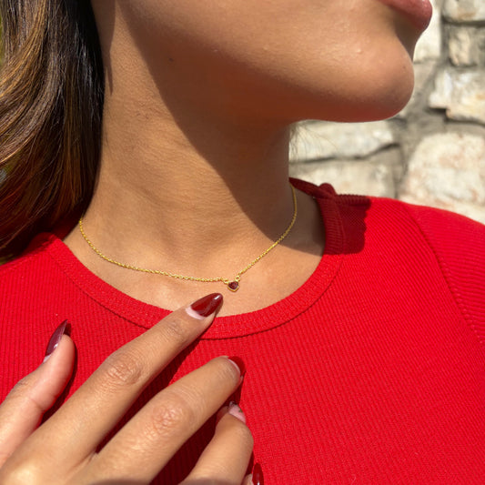 Red Heart Necklace Silver