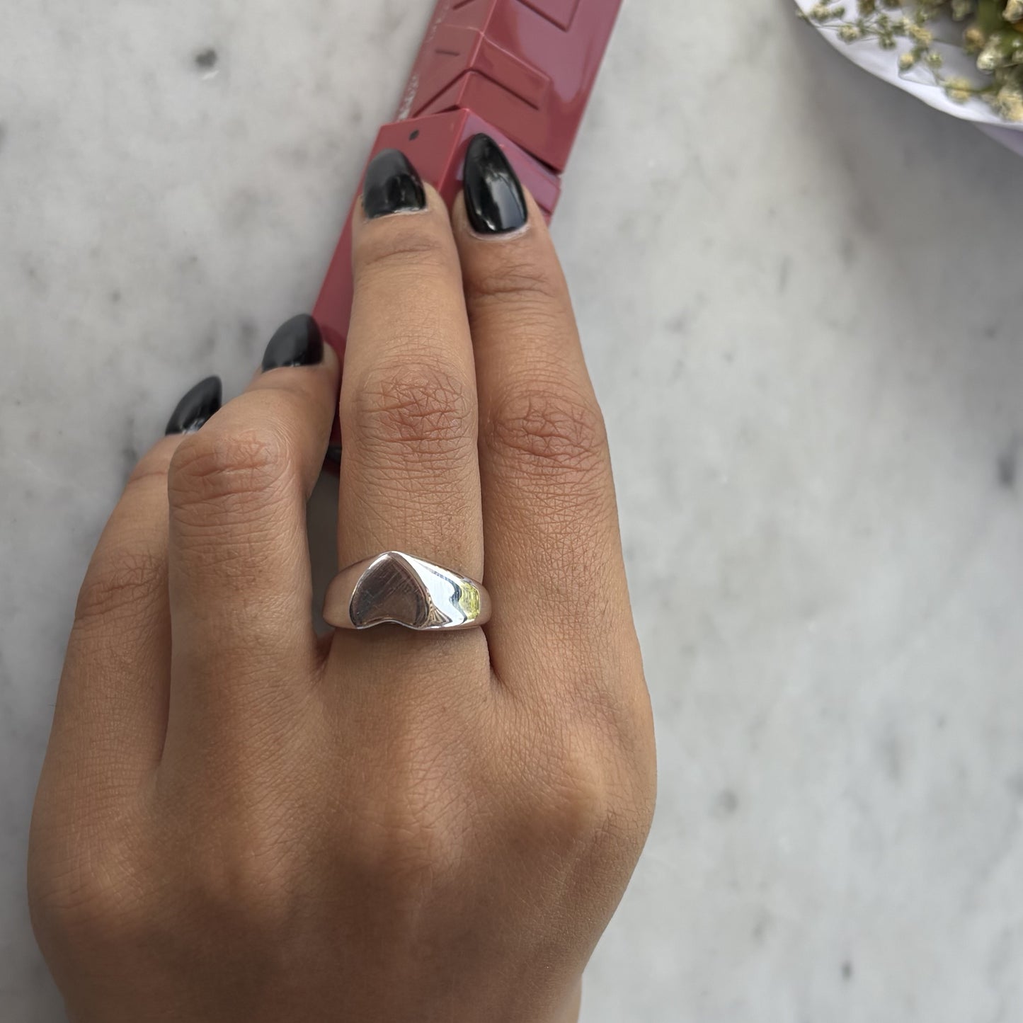 Signet Heart Silver Ring