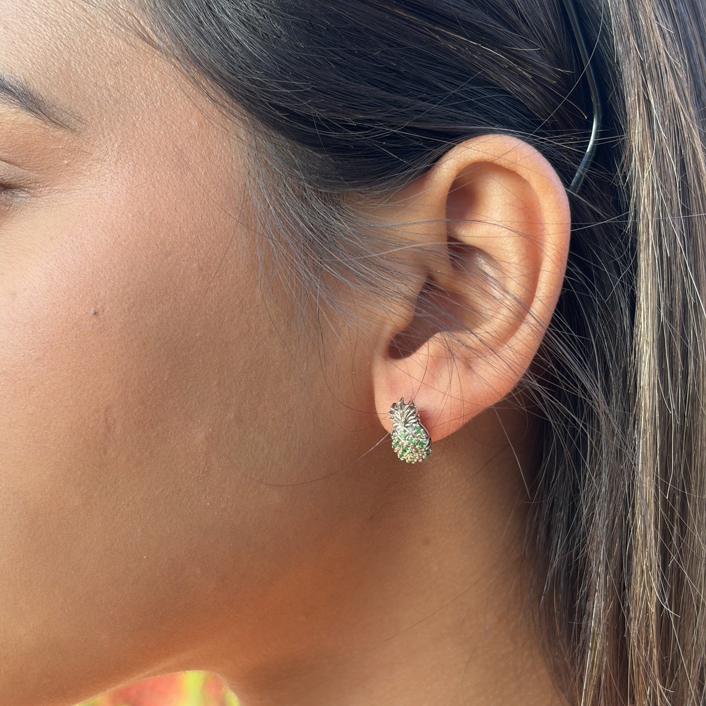 Green Pineapple Silver Stud