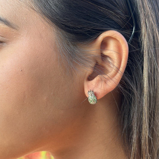 Green Pineapple Silver Stud